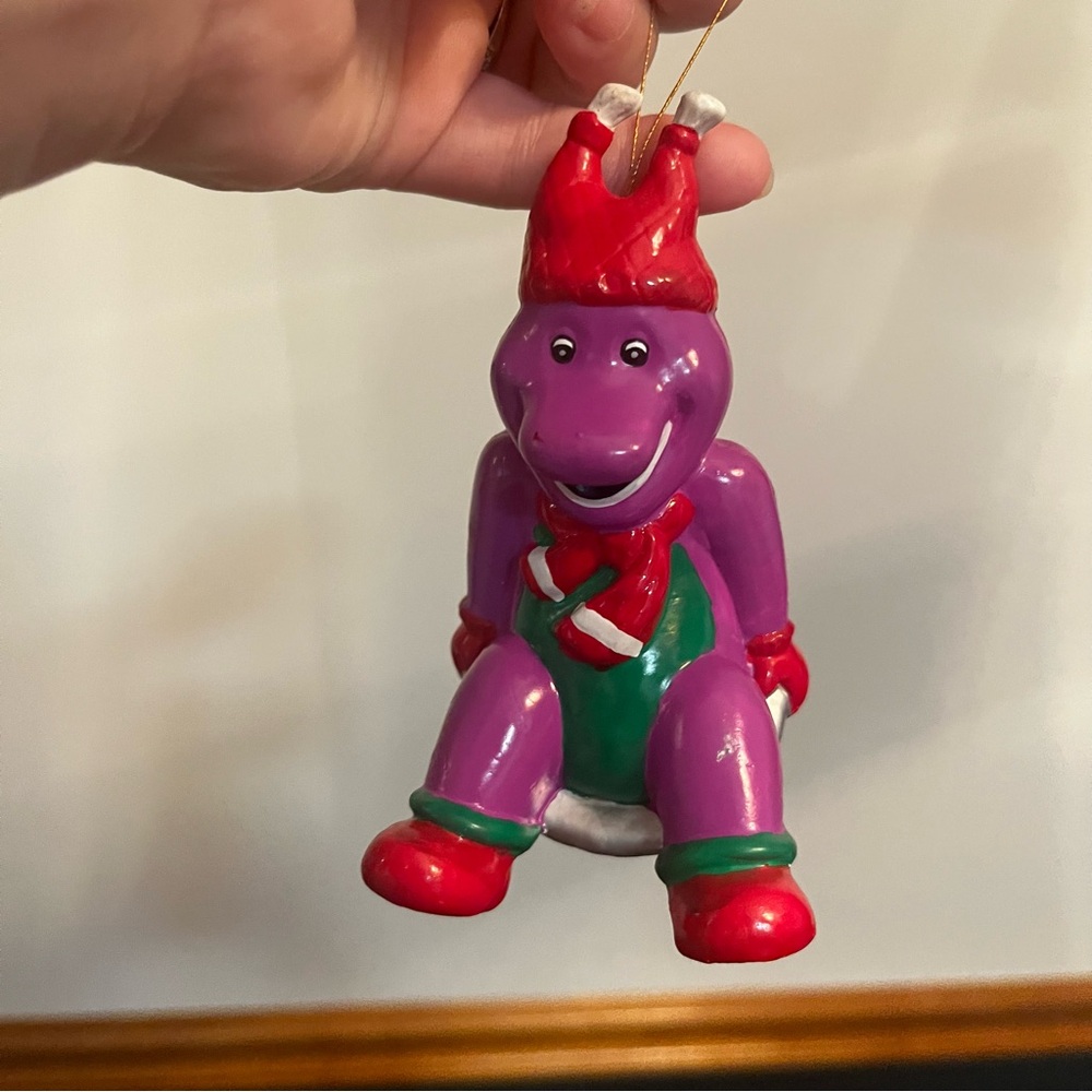 Vintage Barney The Dinosaur Sledding Ornament 2001 Lyons Partnership